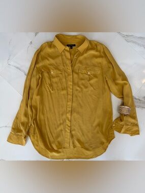 Banana Republic Mustard Yellow Button-Front SILK Blouse